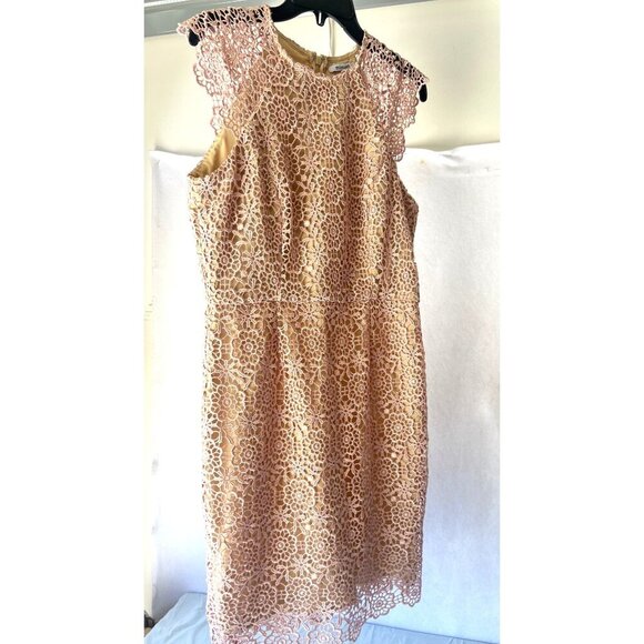 Minuet Lace Rose Gold Dress Cap Sleeves Dress Size Large - Picture 3 of 15